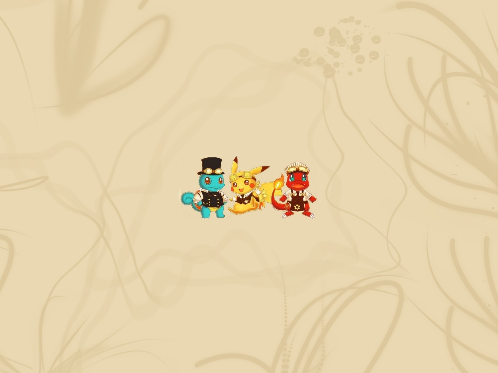 Трио покемонов, бежевый фон