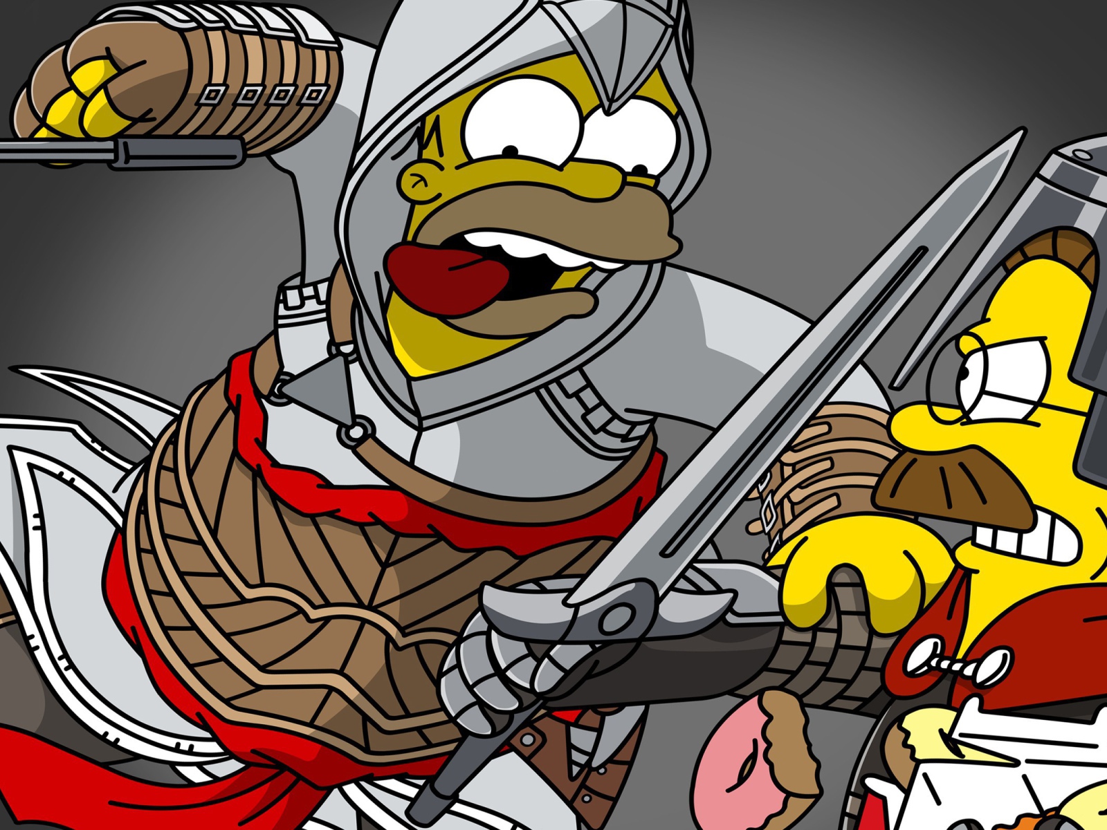 Гомер и Фландерс в доспехах, Симпсоны