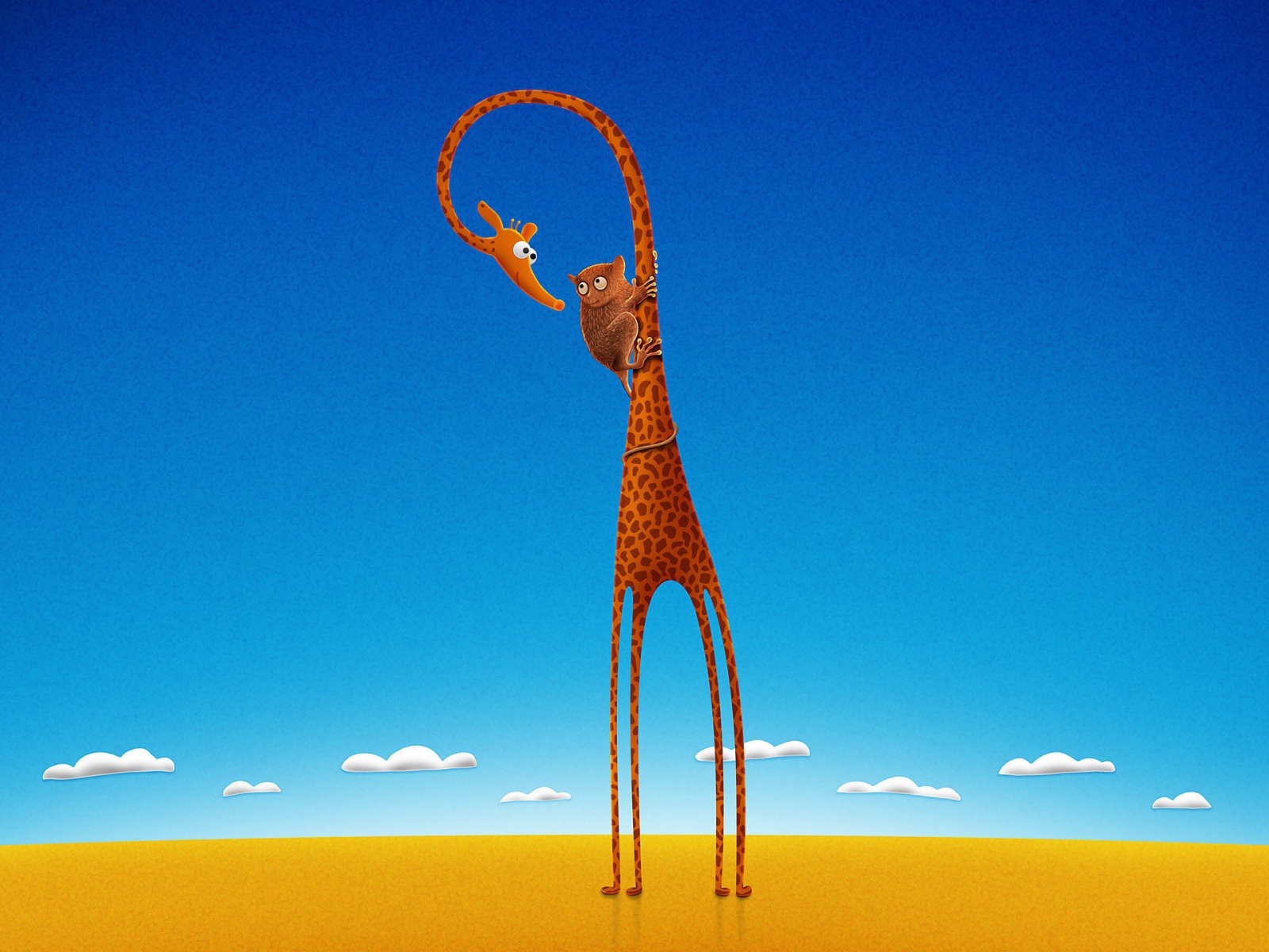 Лемур на шее жирафа, мультфильм