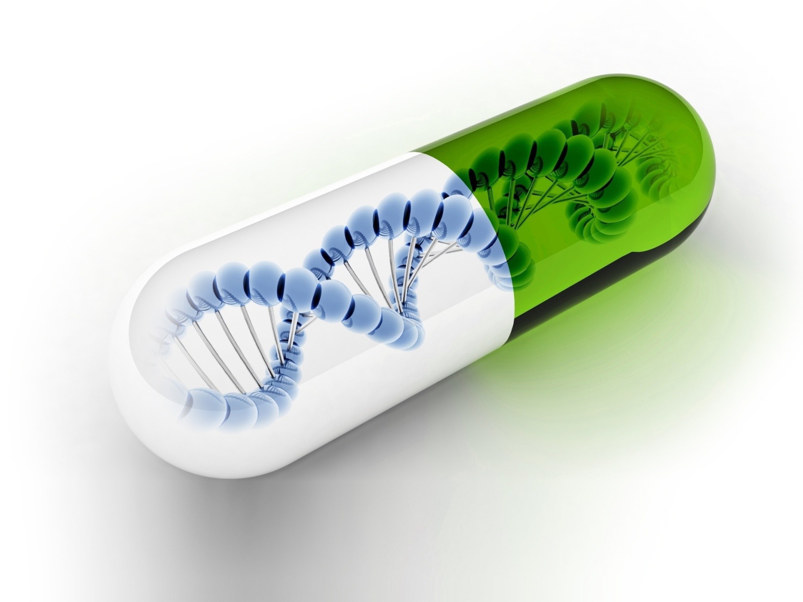 ДНК в капсуле, белый фон