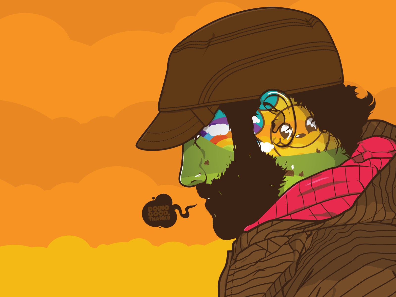 Эмоции в голове мужчины в кепке