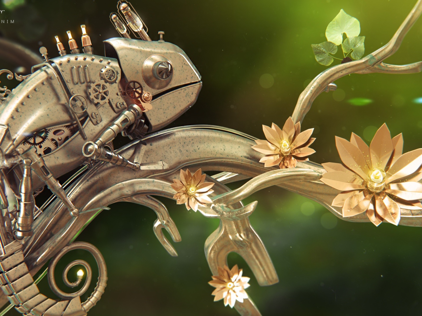 Металлический хамелеон на железной ветке