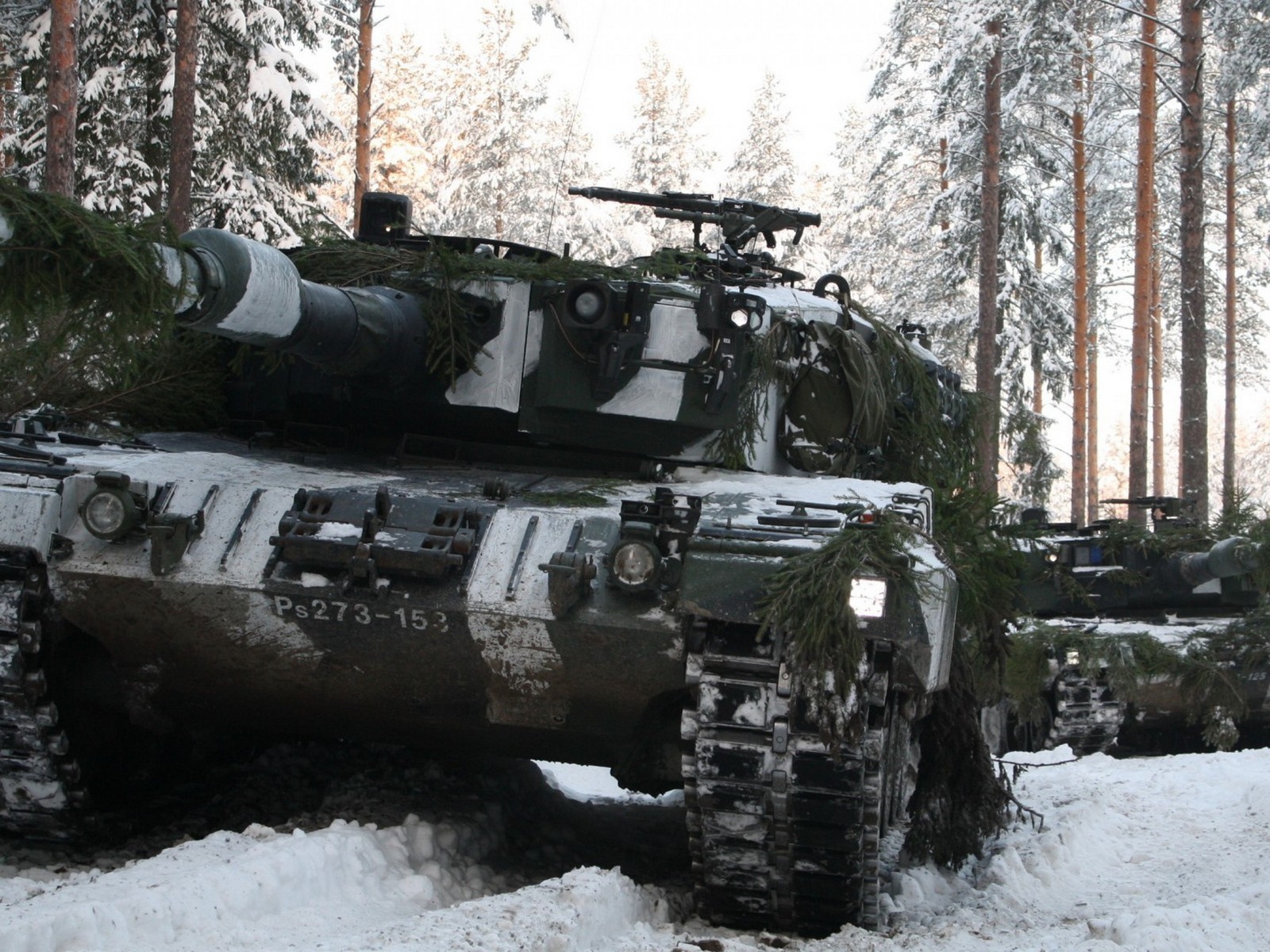 Танк в маскировке в лесу