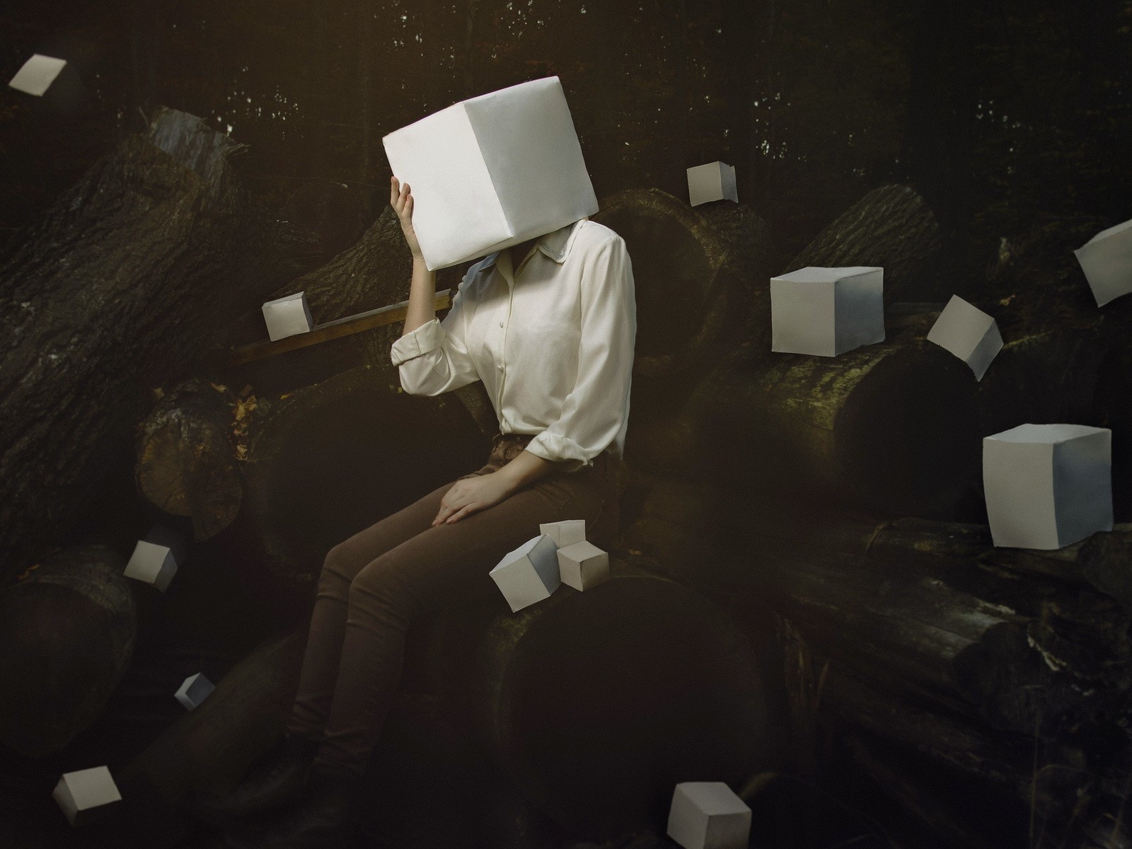 Белый куб вместо головы