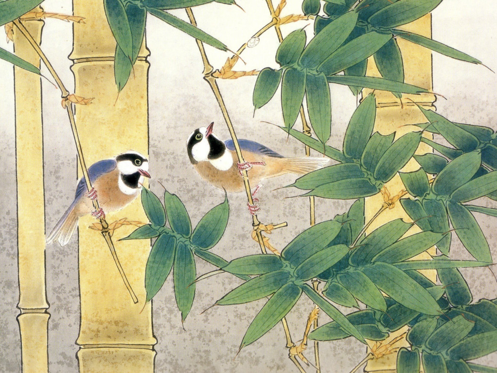 Птицы среди бамбука, японская живопись