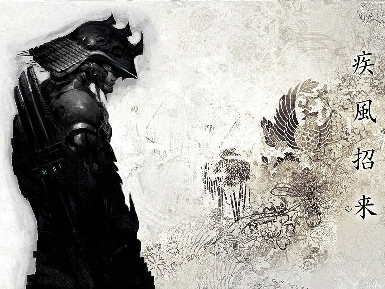 Изображение самурая на японском рисунке