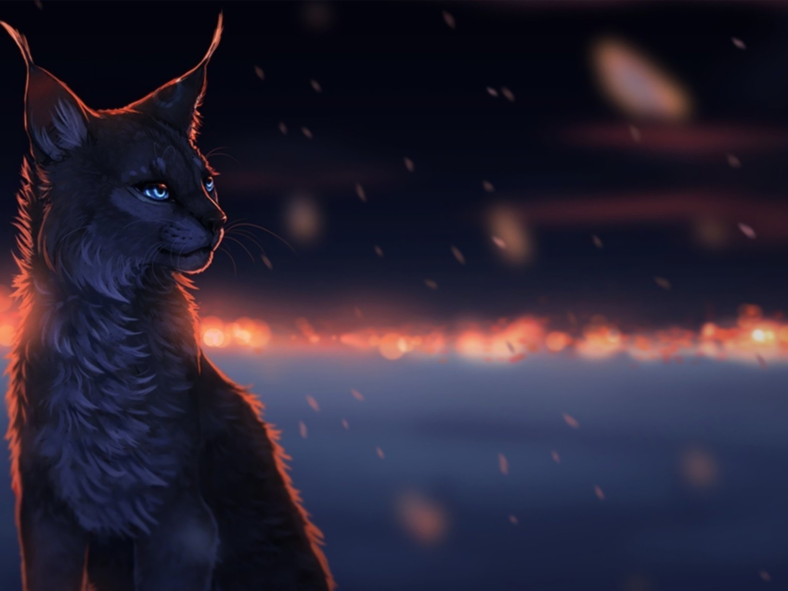 Дикий кот во время снегопада, рисунок