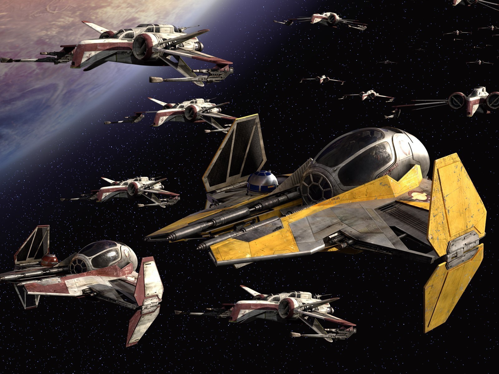 Отряд кораблей у планеты в Звездных войнах