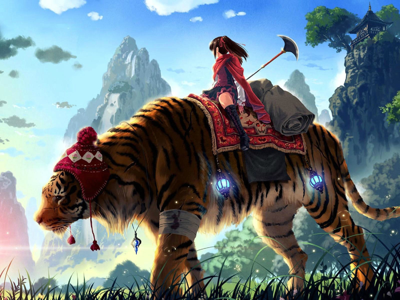 Девушка верхом на боевом тигре