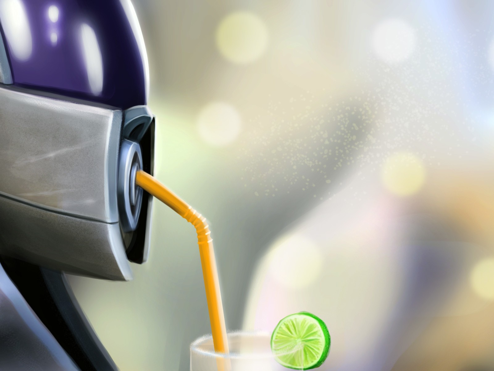 Робот пьет коктейль через соломинку