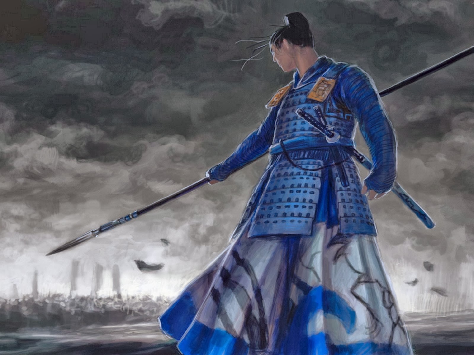 Самурай в синей одежде