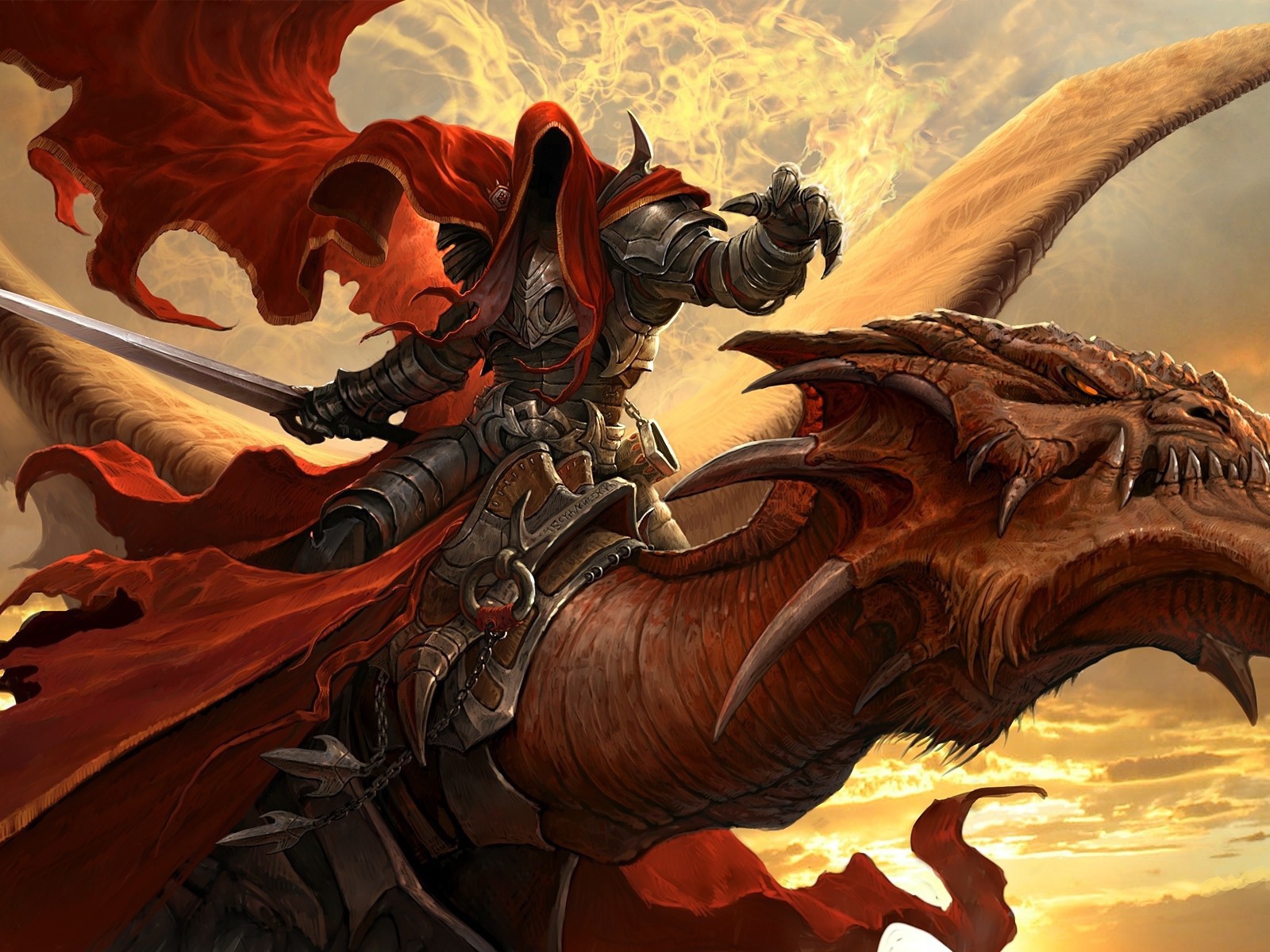 Spirit in armor riding a dragon
