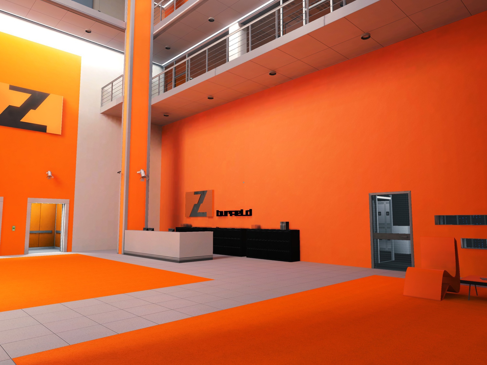 Оранжевый интерьер в игре Mirror's Edge