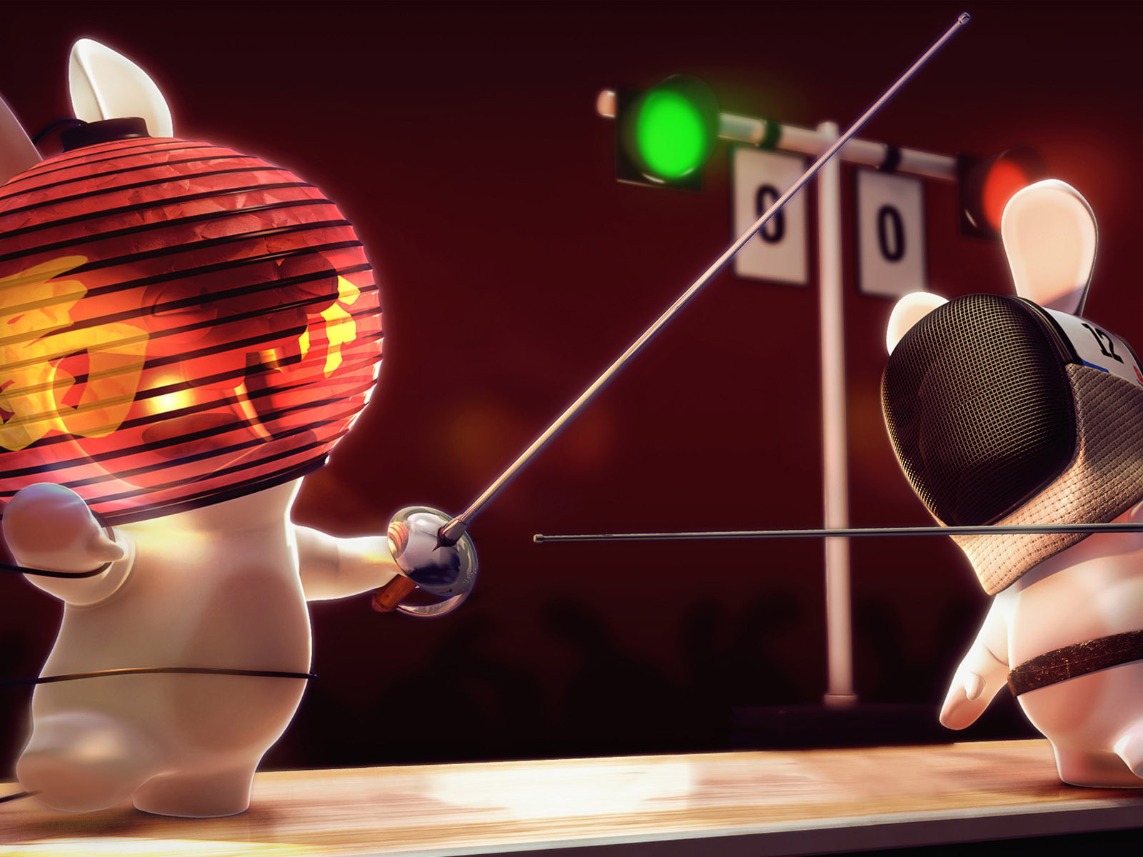 Кролики занимаются фехтованием, игра Rayman Raving Rabbids