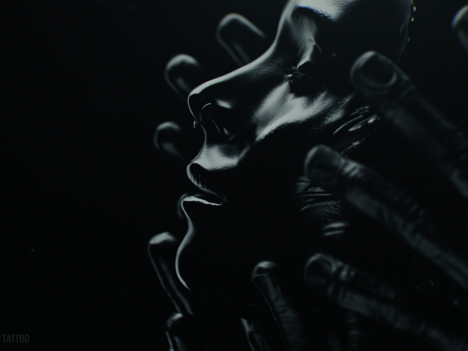 Лицо девушки в черных ладонях