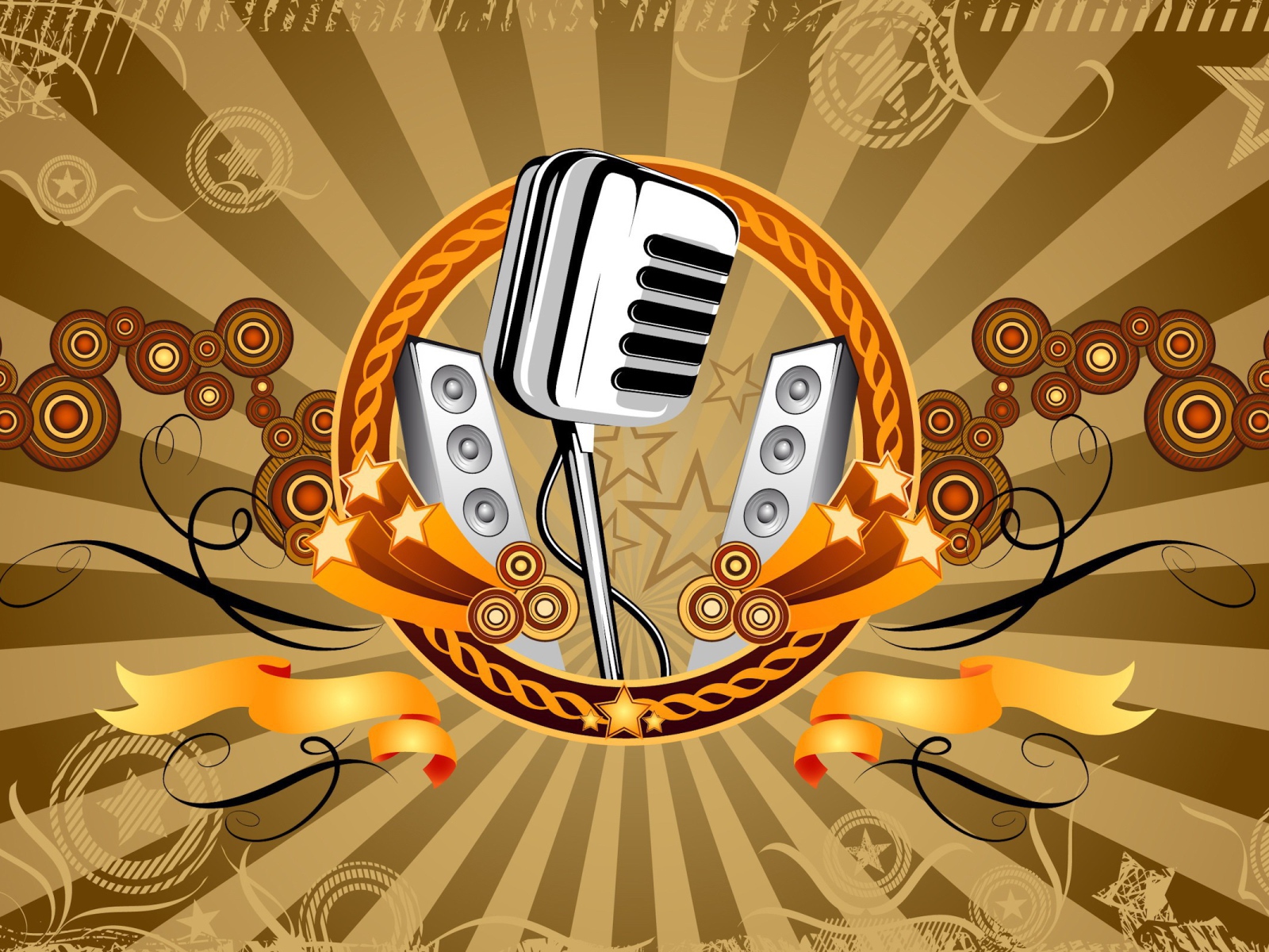 Аудио колонки и студийный микрофон