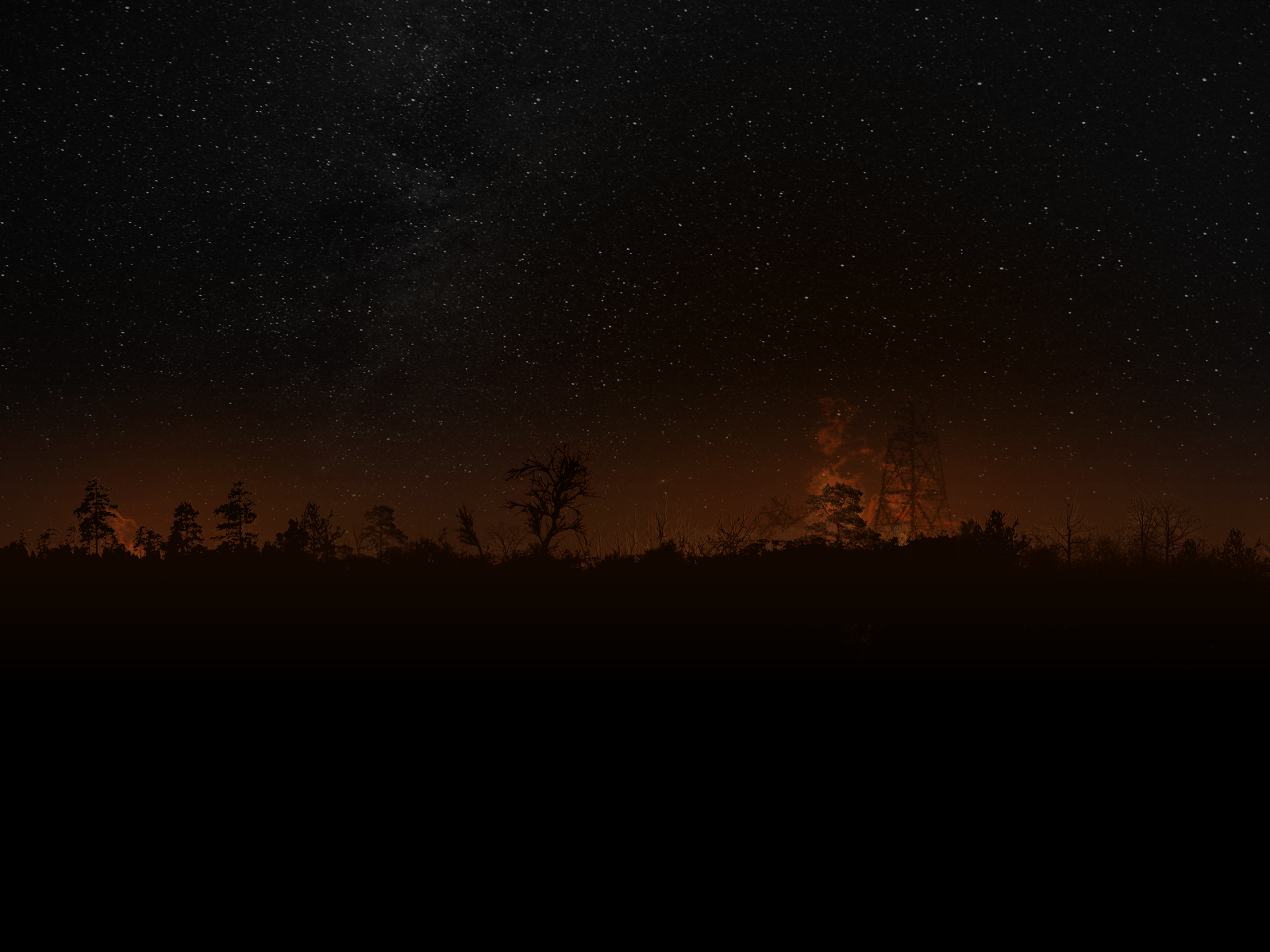 Силуэты на фоне заката и звездного неба