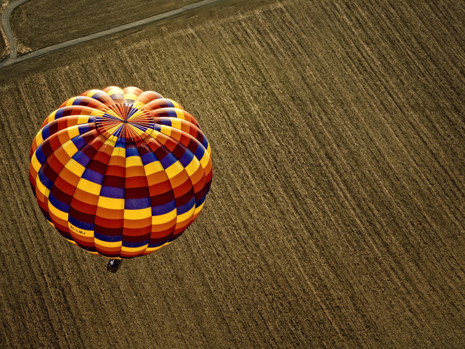 Воздушный шар над вспаханным полем