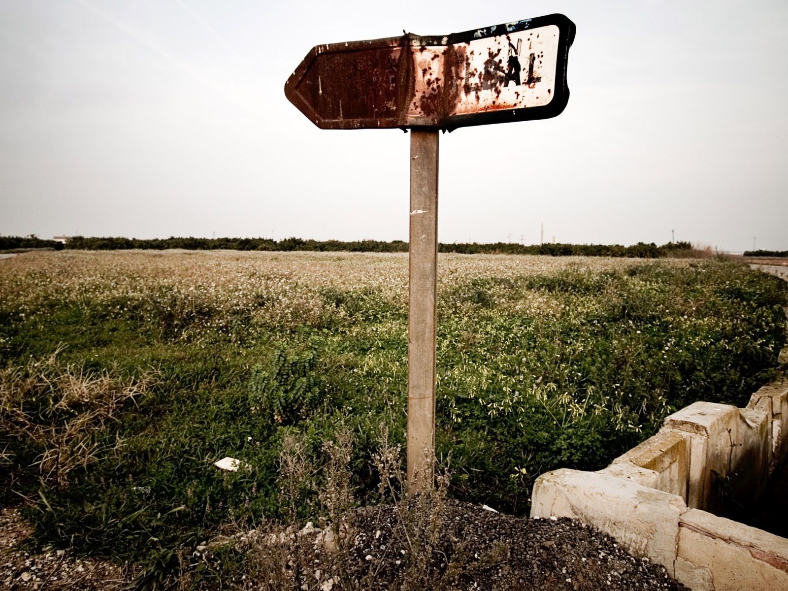 Ржавый указатель направления у поля