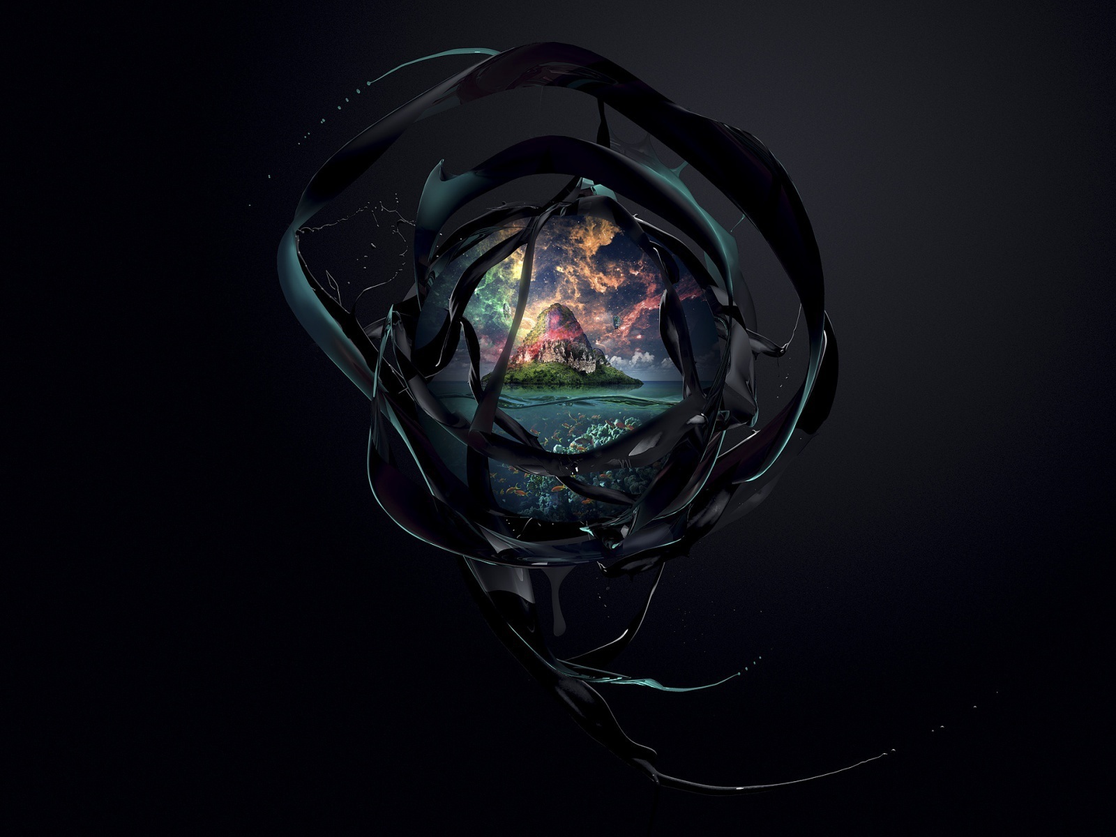 Остров на черном фоне