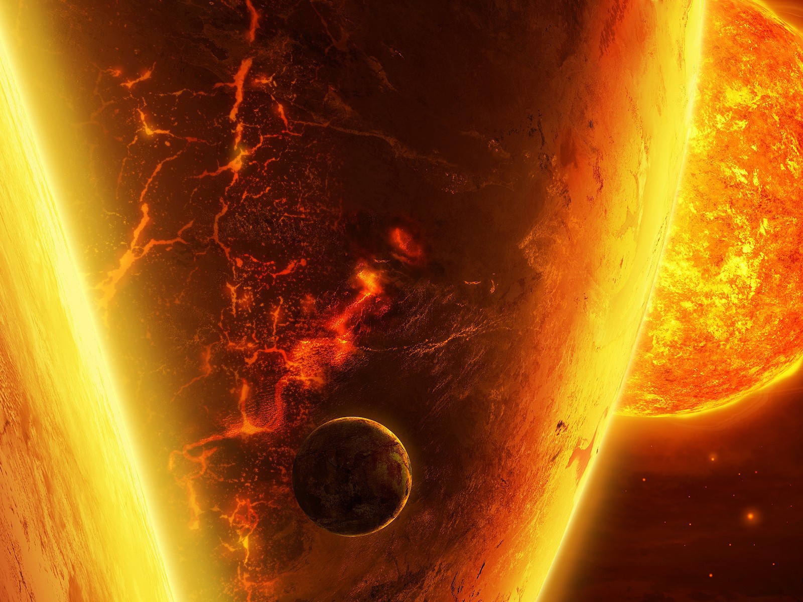 Планета на фоне нескольких солнц