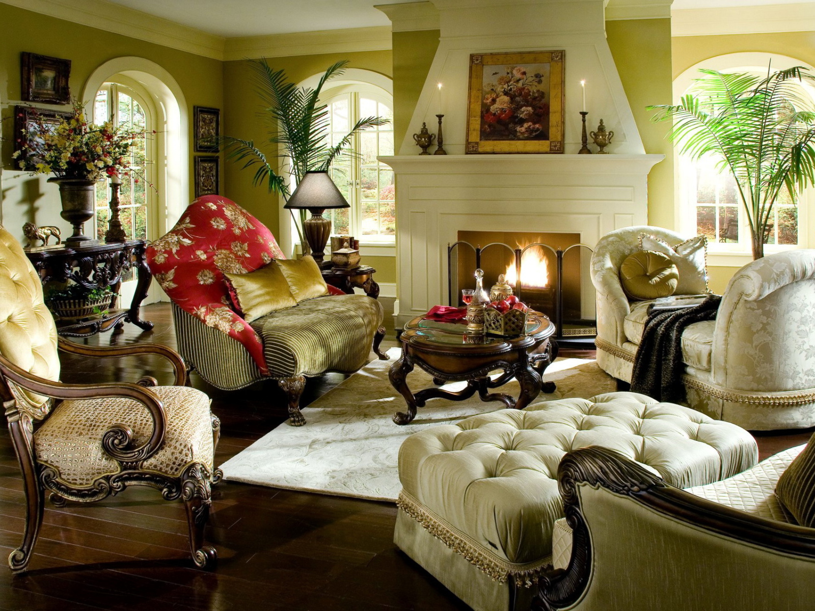 Комната с камином в стиле ретро