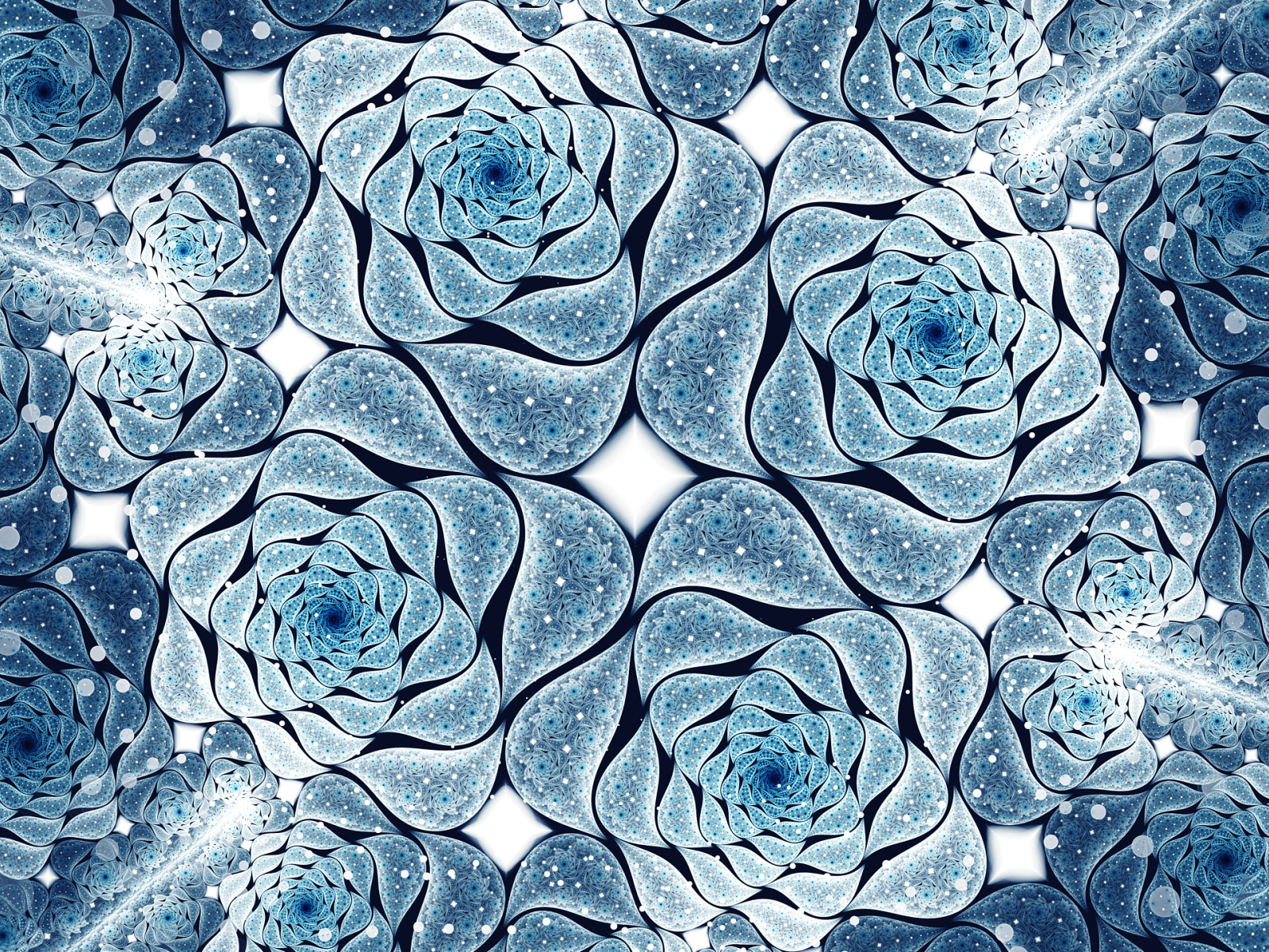 Голубые абстрактные цветы, фрактальный рисунок