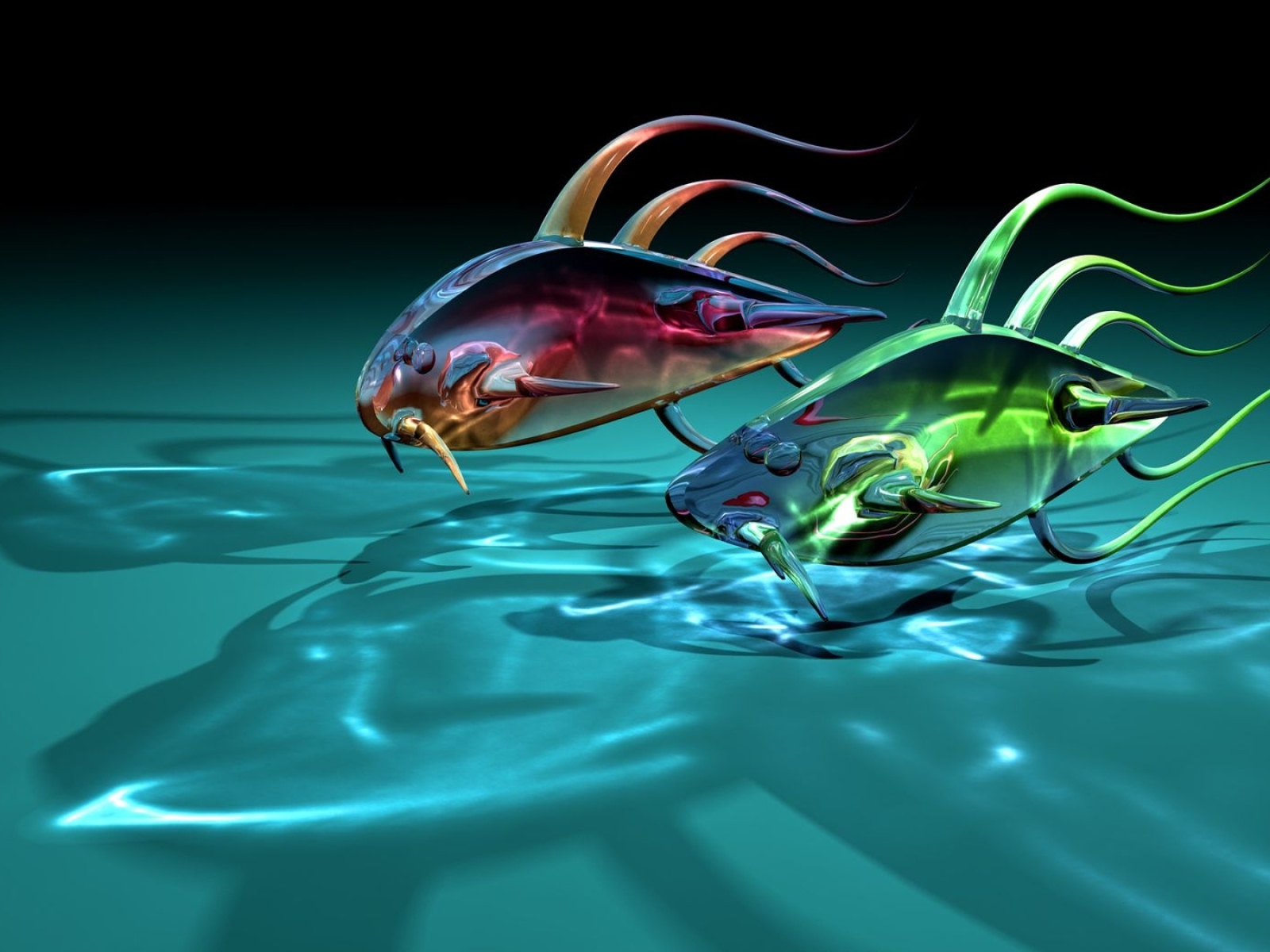 Две прозрачные стеклянные рыбки 3д графика 