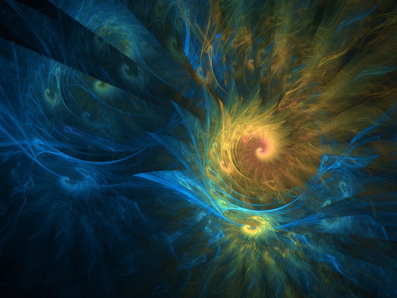 Желто - голубые спиральные фракталы  