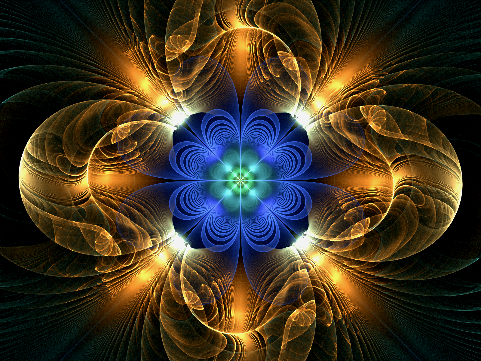 Желто голубой абстрактный фрактальный цветок 