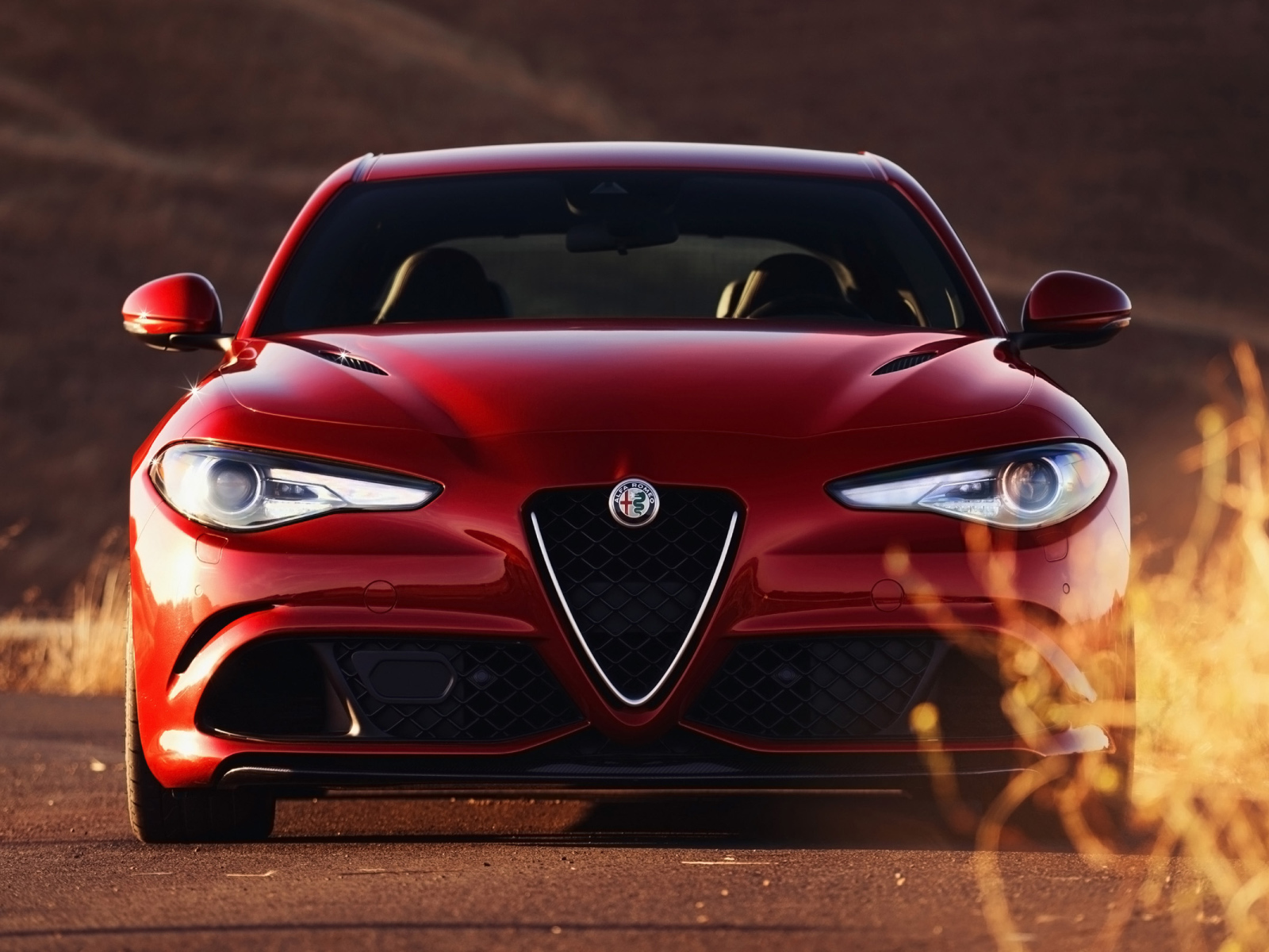 Красный автомобиль Alfa Romeo Giulia Quadrifoglio 2017 