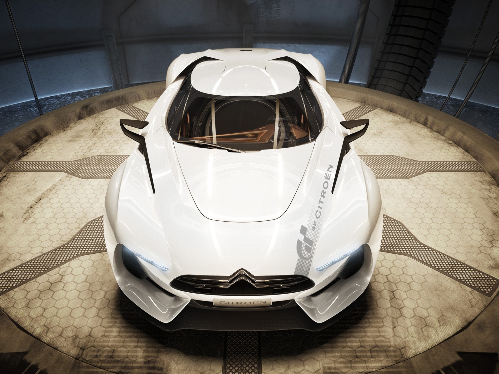 Белый спортивный автомобиль Ситроен на выставке 