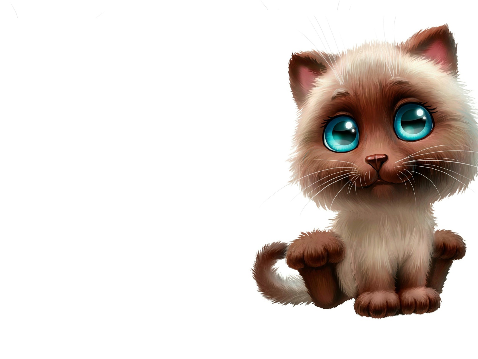 Нарисованный милый котенок с большими глазами на белом фоне