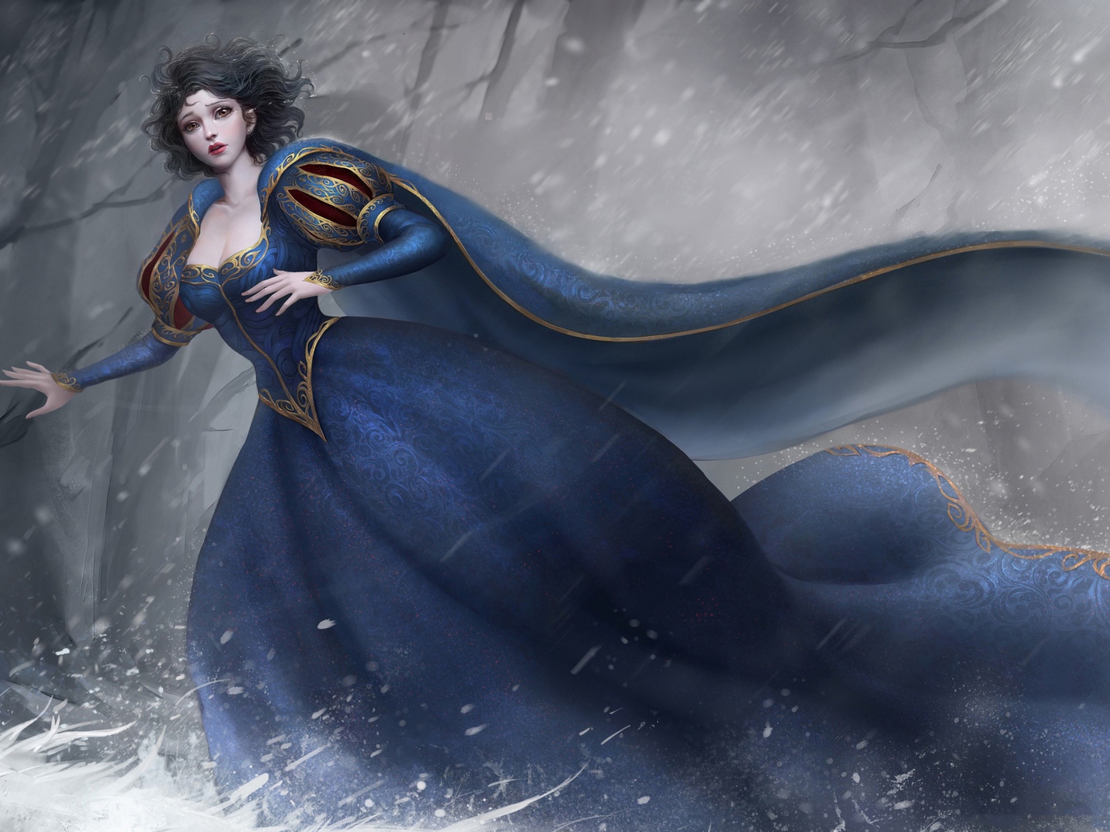 Фантастическая принцесса в красивом платье в темном лесу