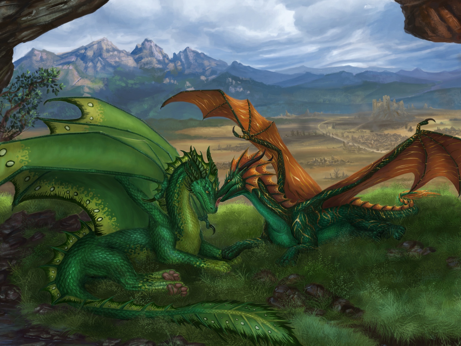 Два больших влюбленных дракона фэнтези