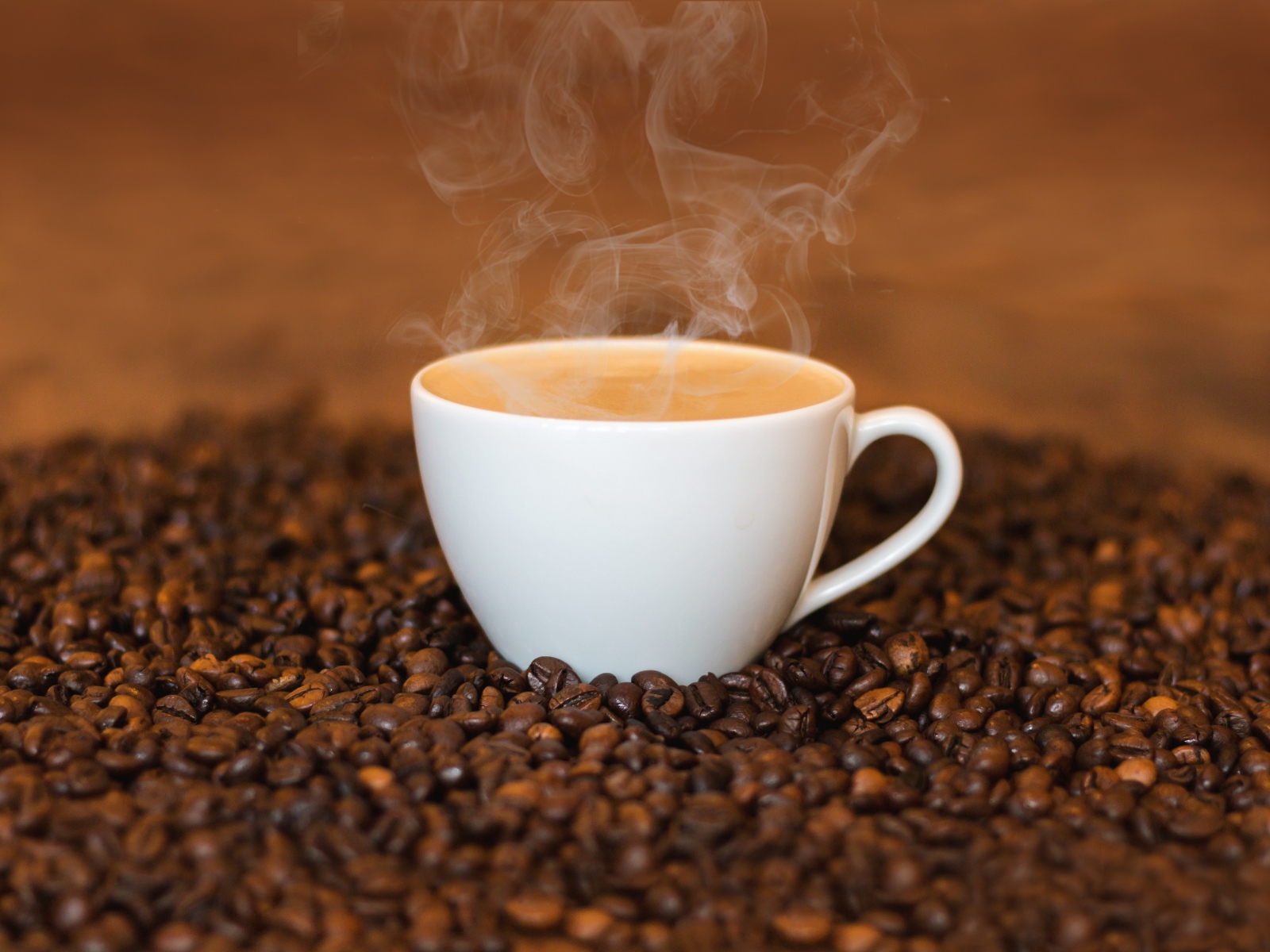 Белая чашка с кофе на кофейных зернах