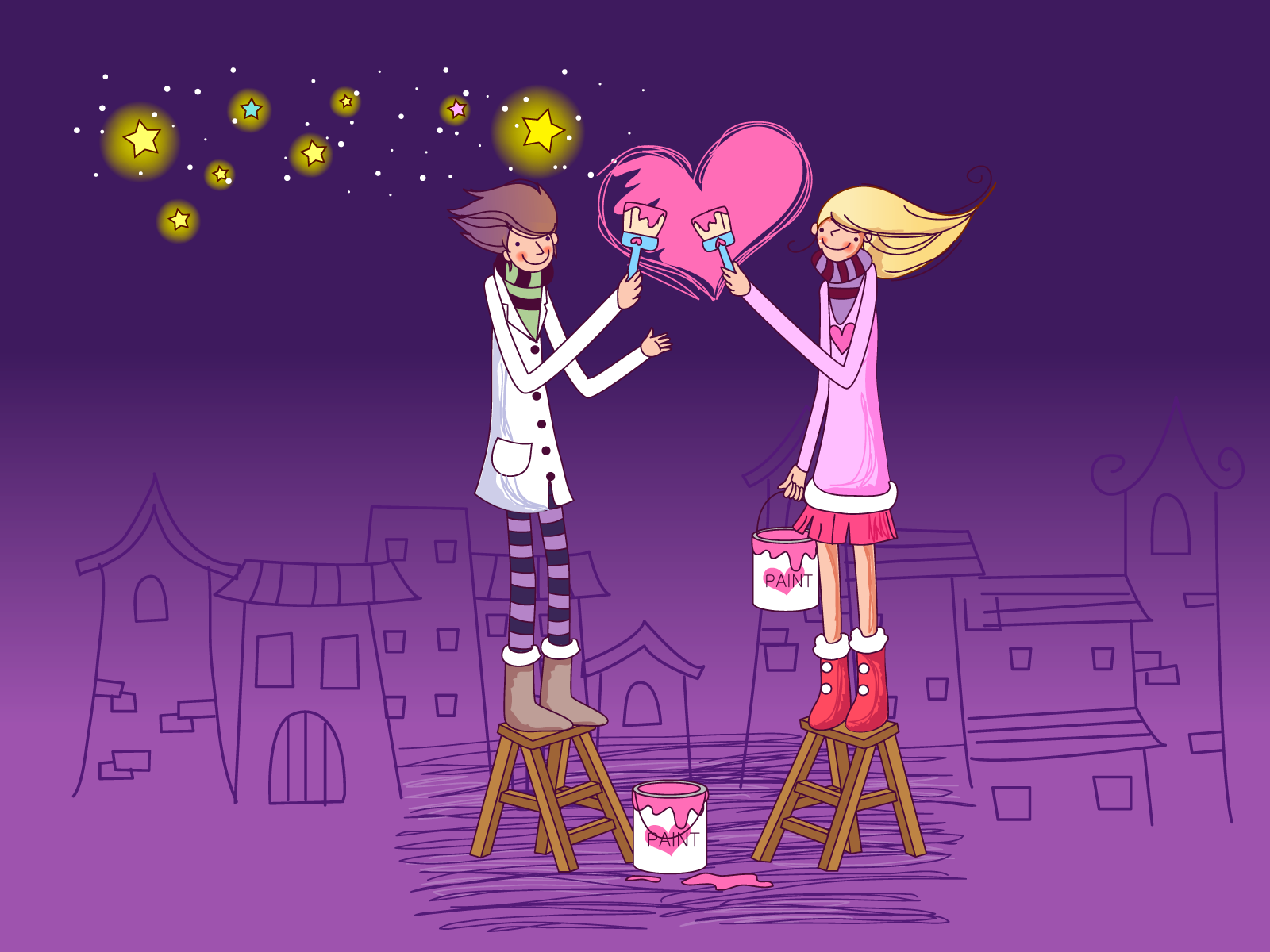 Влюбленные рисуют любовь 