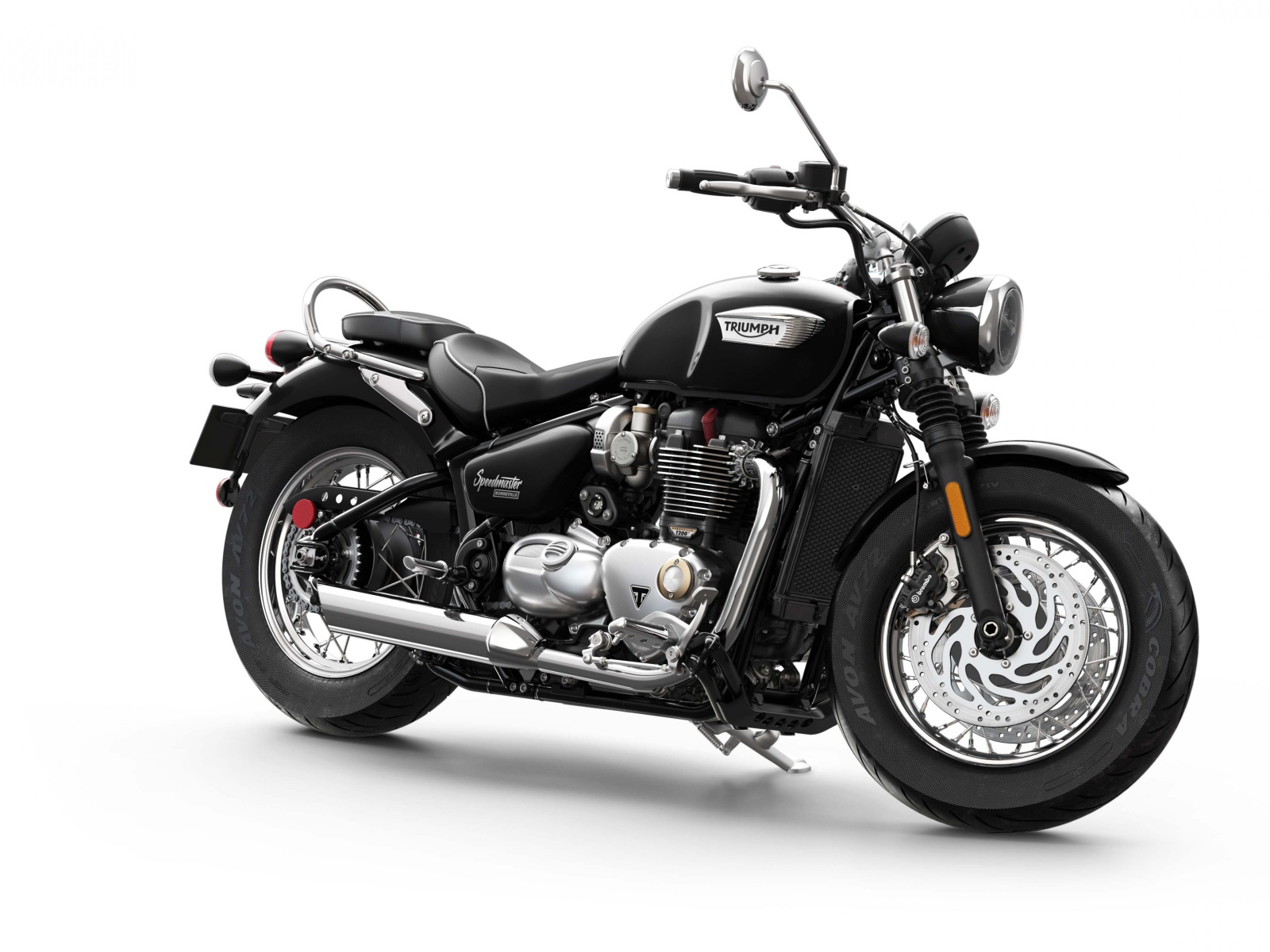 Черный мотоцикл Triumph Bonneville Speedmaster, 2018 на белом фоне