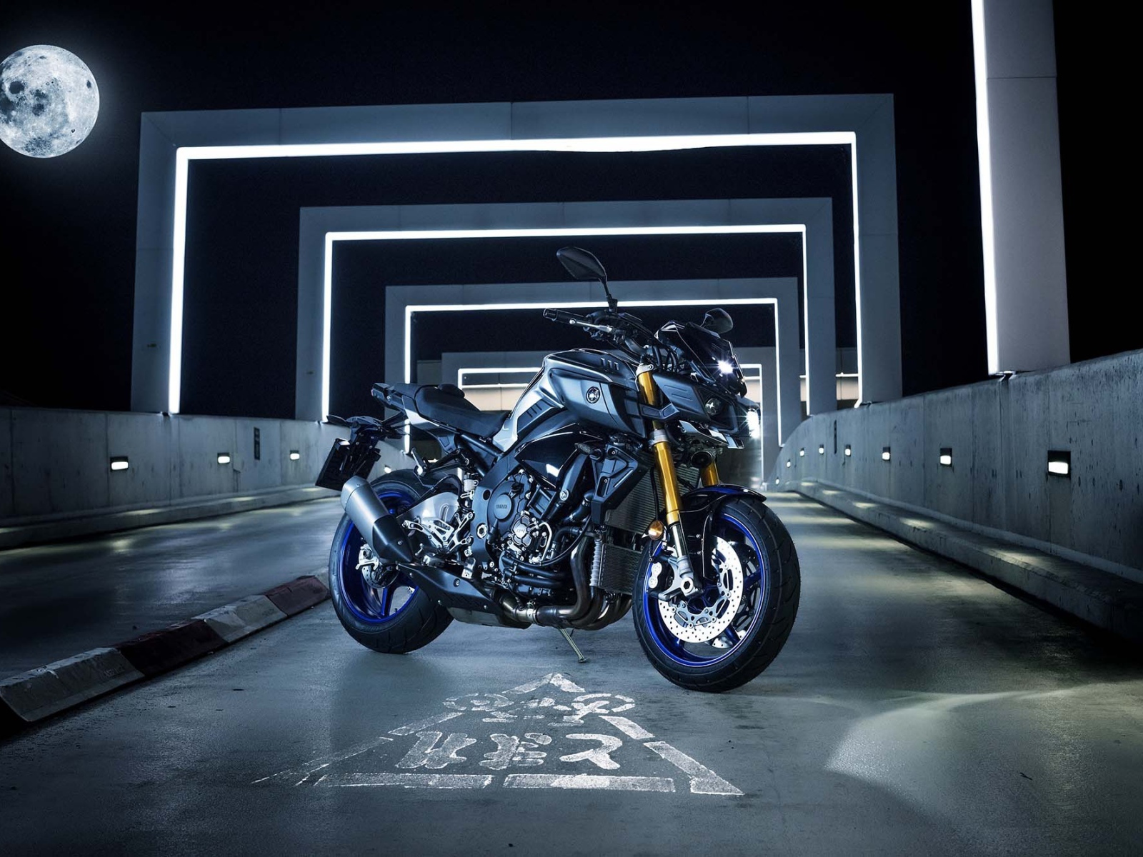 Motorcycle Yamaha MT-10 SP, 2017 in the light of the moon