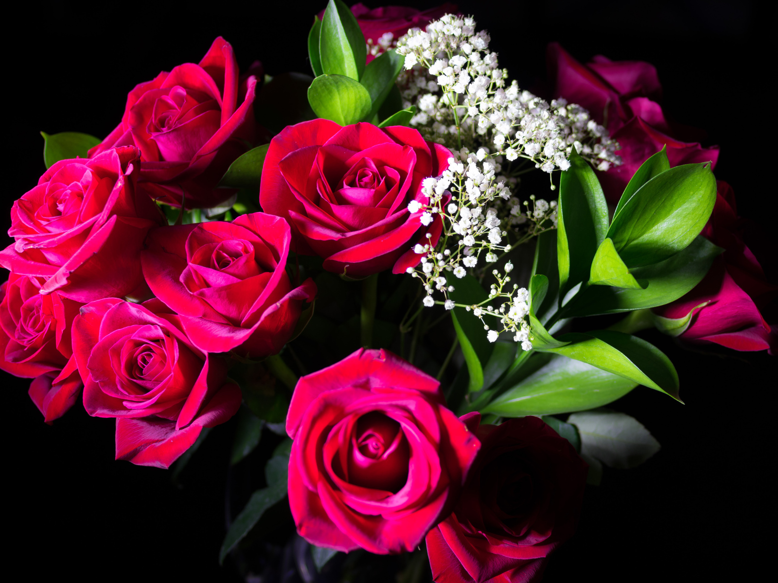 Красивый букет красных роз на черном фоне