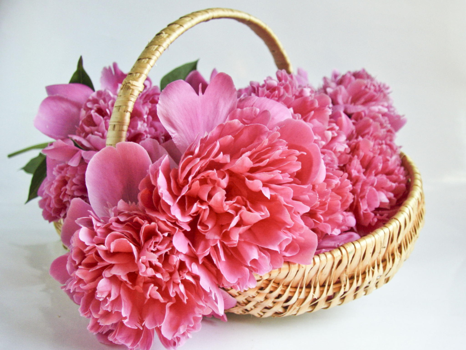 Букет розовых пионов в корзине 