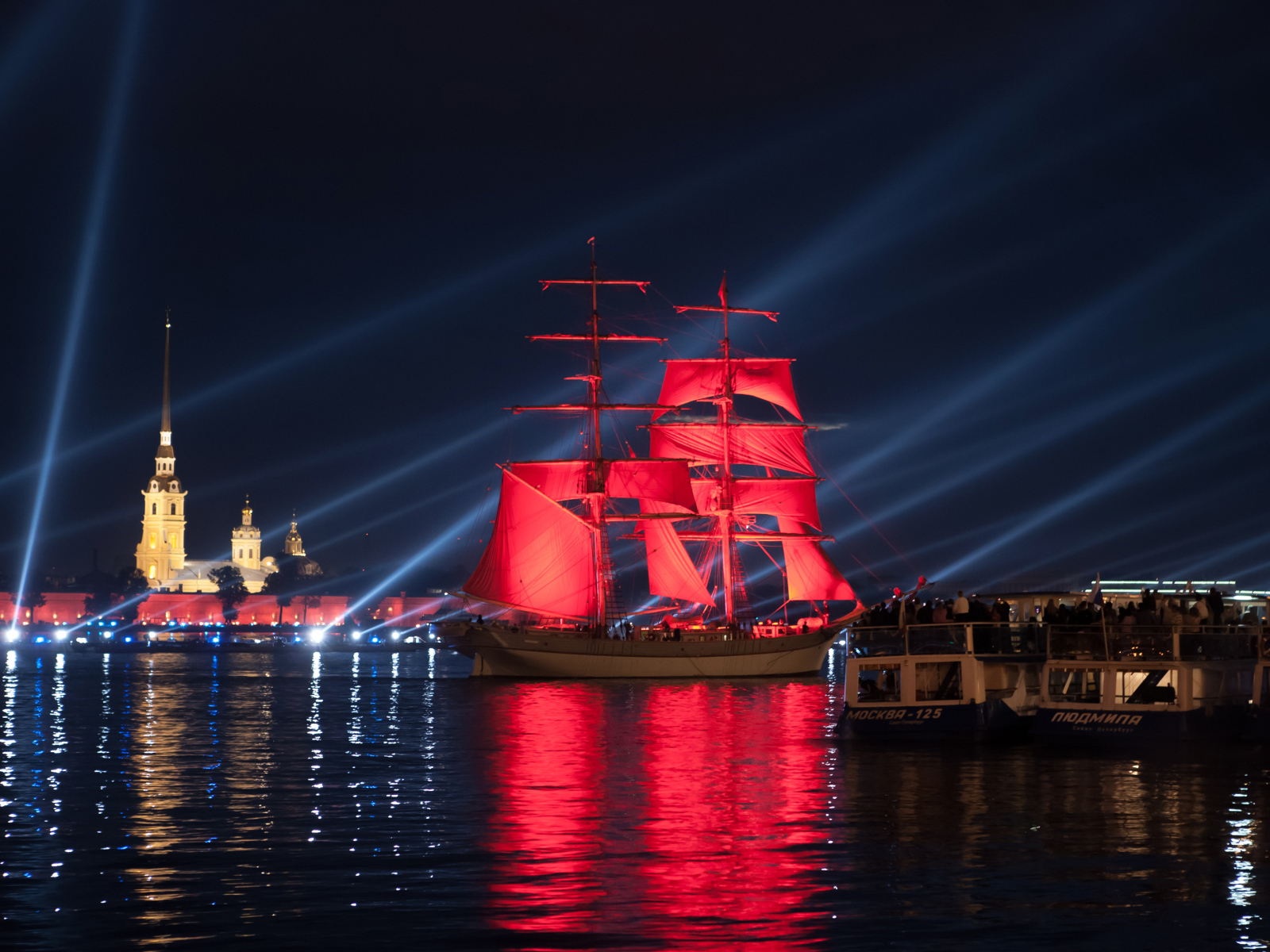 Sailing ship with scarlet sails, St. Petersburg. Russia