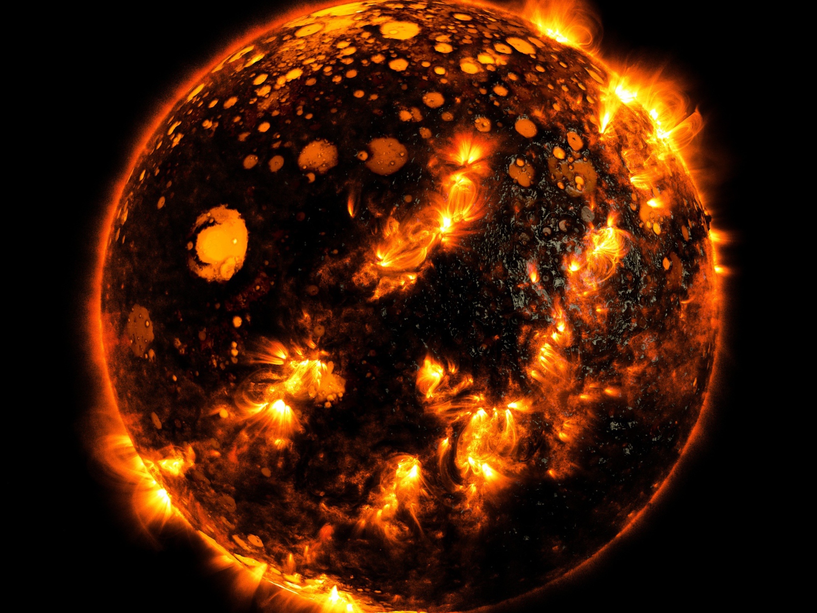 Огненная звезда Солнце на черном фоне 