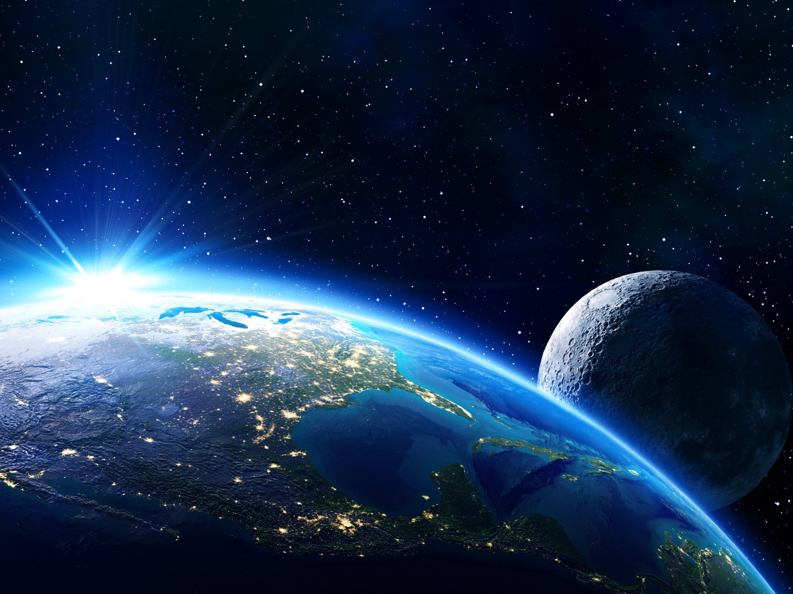 Планета земля с луной в звездном космосе