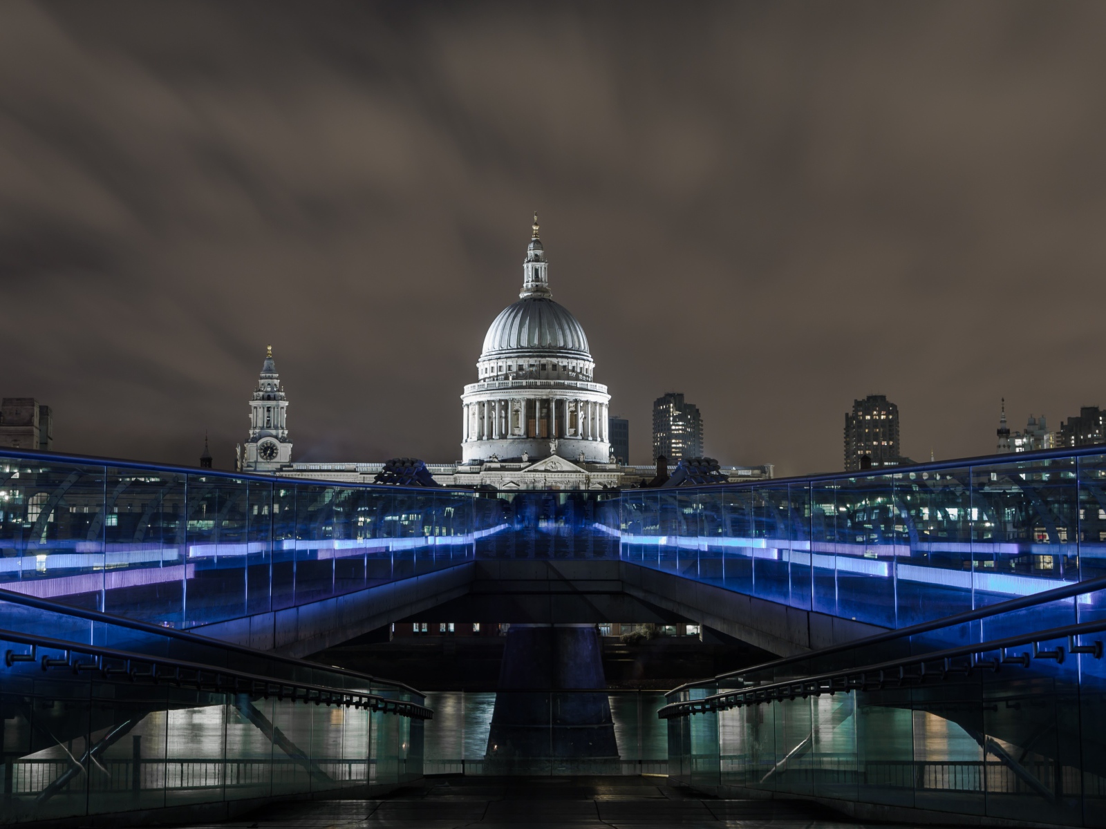Millennium Bridge illuminated, London. England