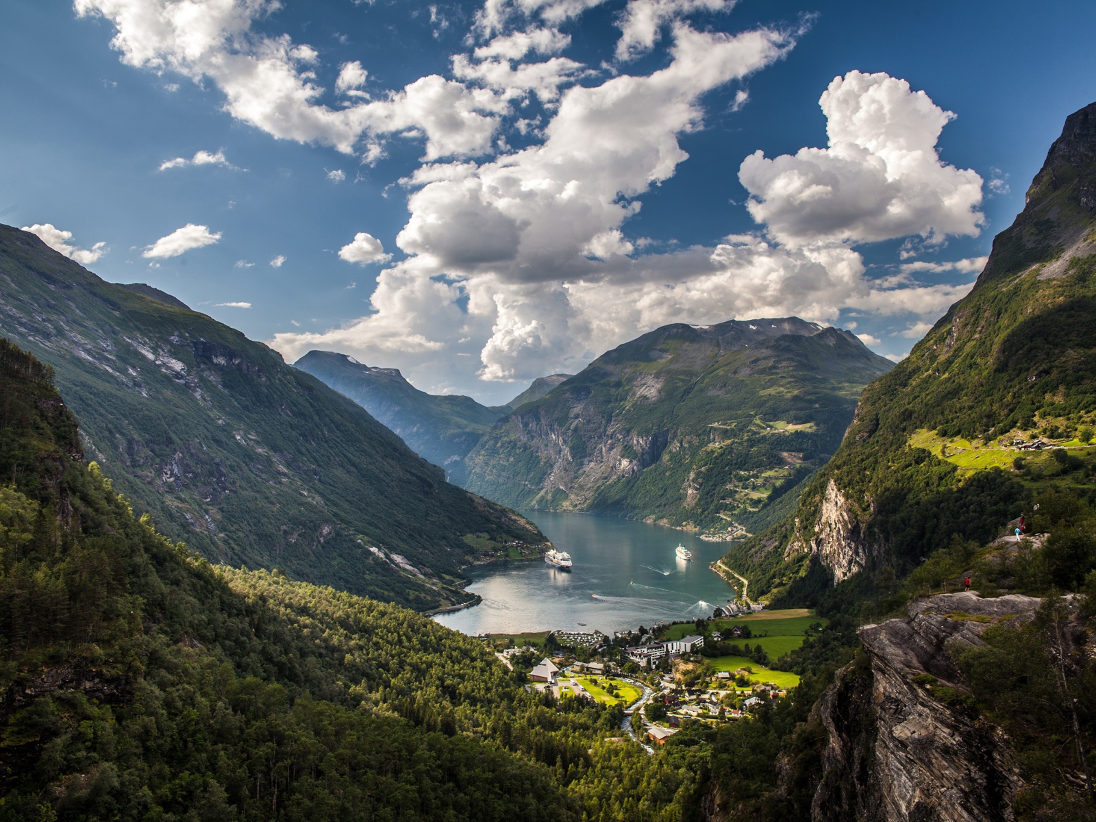 Beautiful sky over the city in the Geiranger fjord, Norway