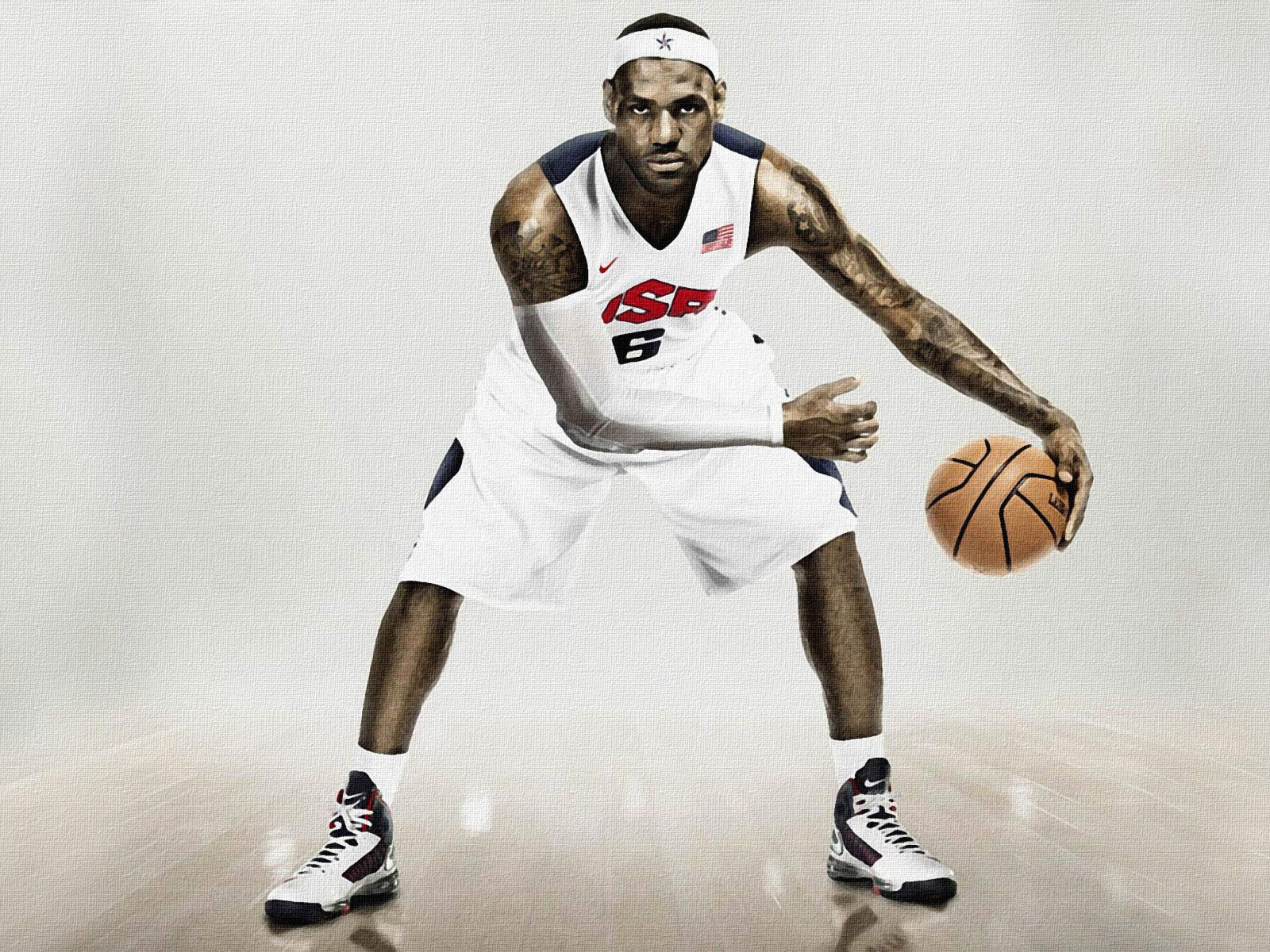 Баскетболист  Джеймс Леброн с мячом 