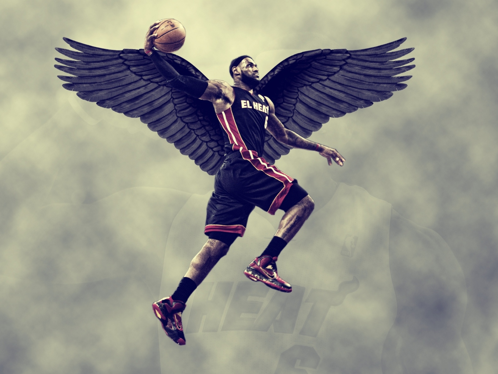 Баскетболист Леброн Джеймс с крыльями 