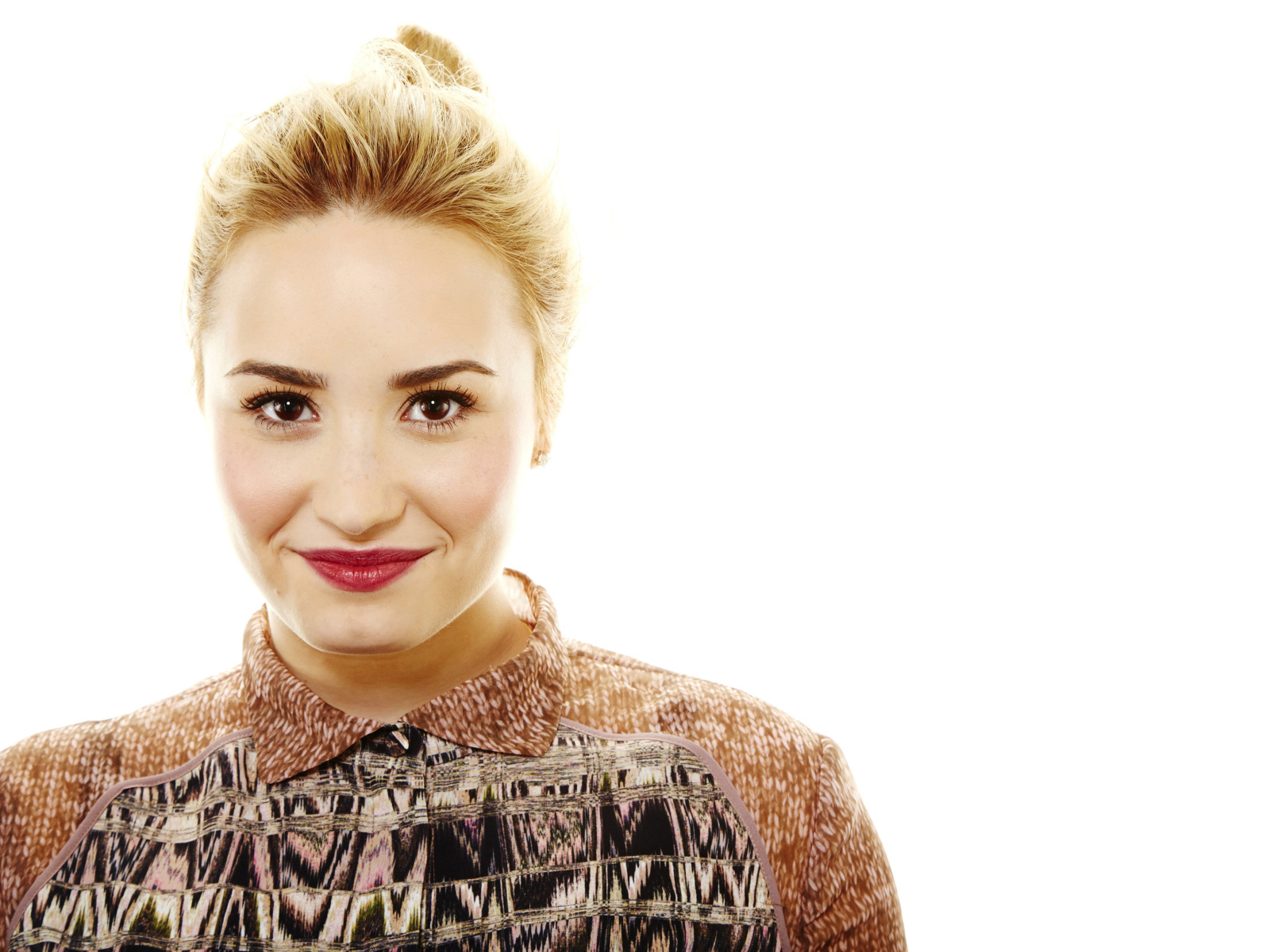 Famous actress, singer Demi Lovato photo on white background