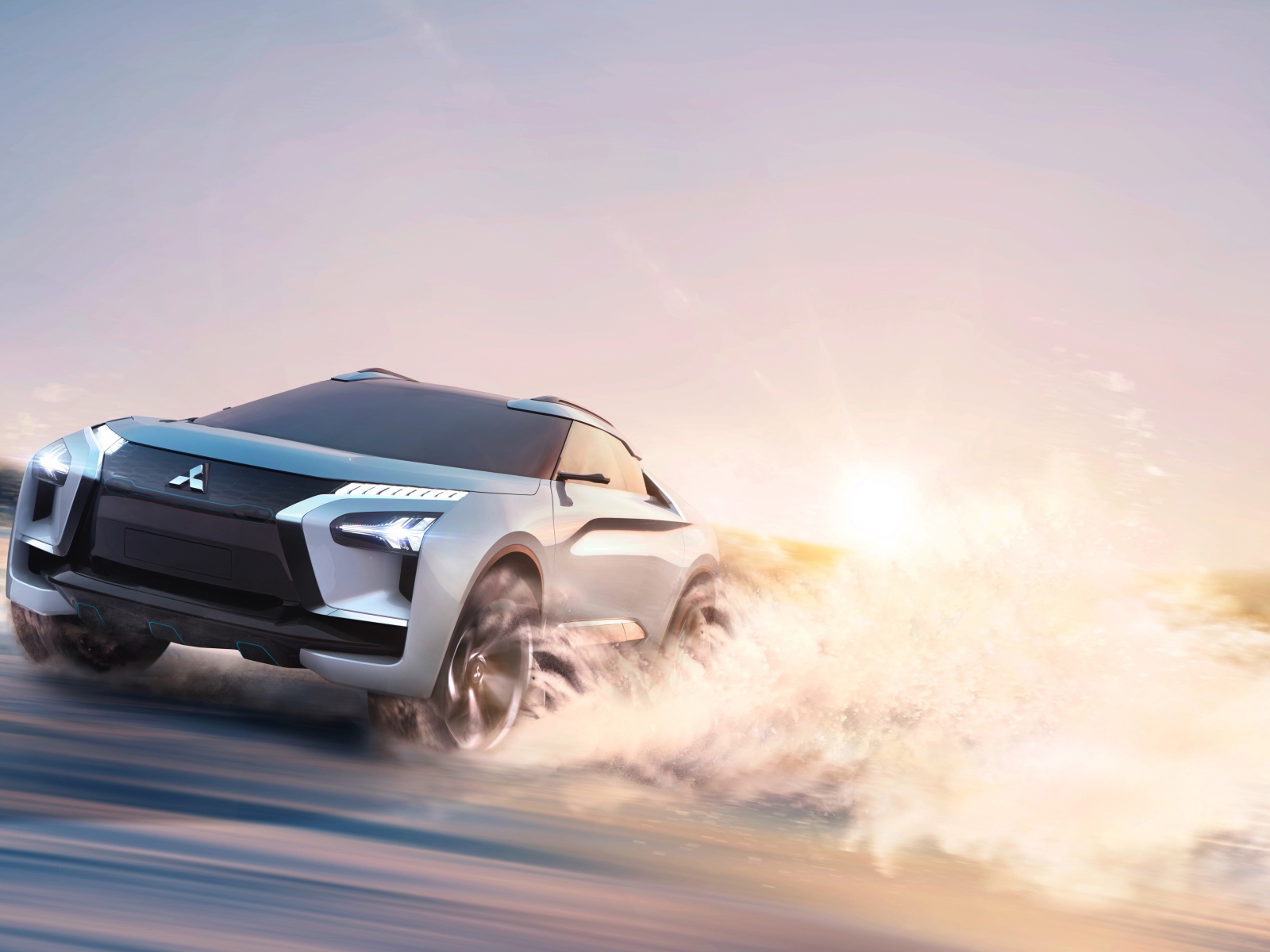 Электрический внедорожник Mitsubishi e-Evolution на крутом повороте